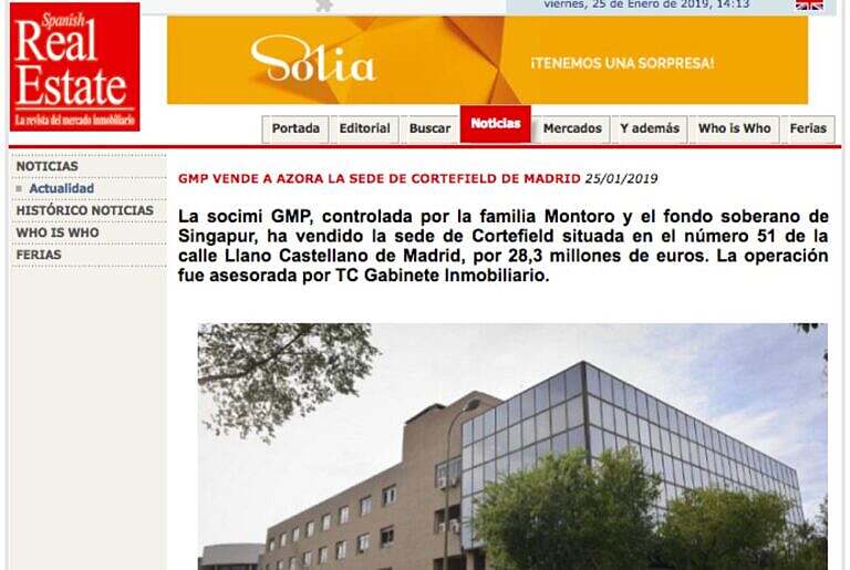 TC Gabinete Inmobiliario asesora la compra de la sede del antiguo Grupo Cortefiel