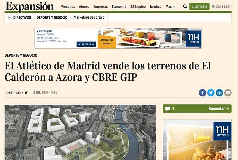 TC Gabinete Inmobiliario asesora en la compra de los terrenos del Calderón a Azora