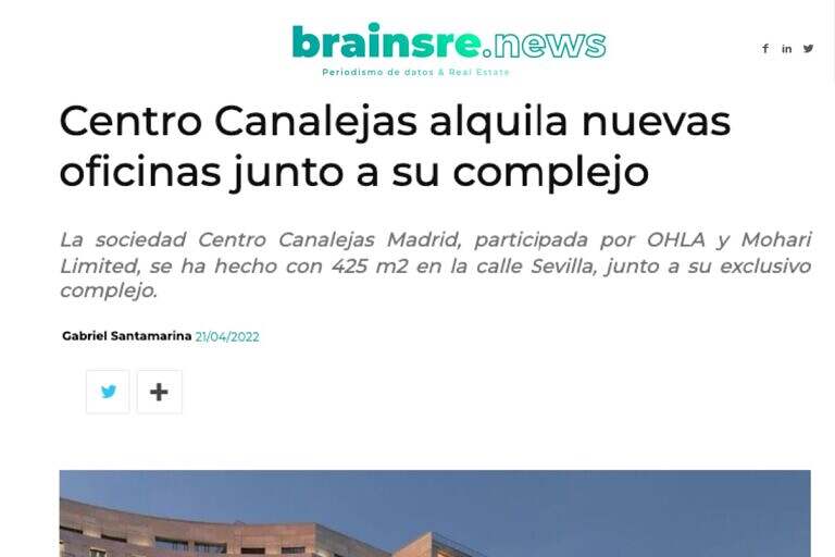 TC Gabinete Inmobiliario asesora el alquiler de las nuevas oficinas de Centro Canalejas Madrid